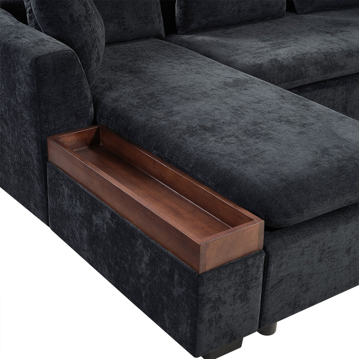 Modern L Shaped Sectional Sofa With Chenille Upholstery And Wooden Storage