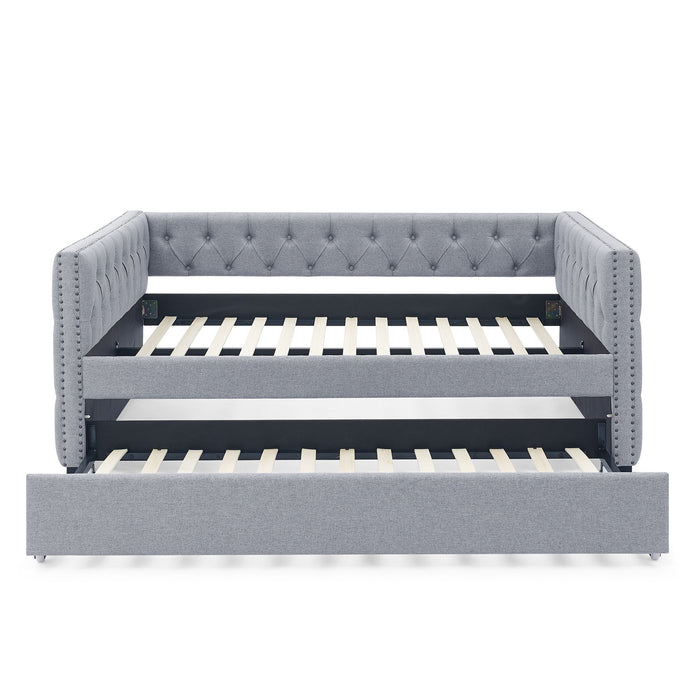Inspired Upholstered Daybed With Trundle, Button Tufted