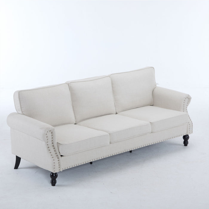 Rolled Arm Sofa With Nailhead Trim With Wooden Legs