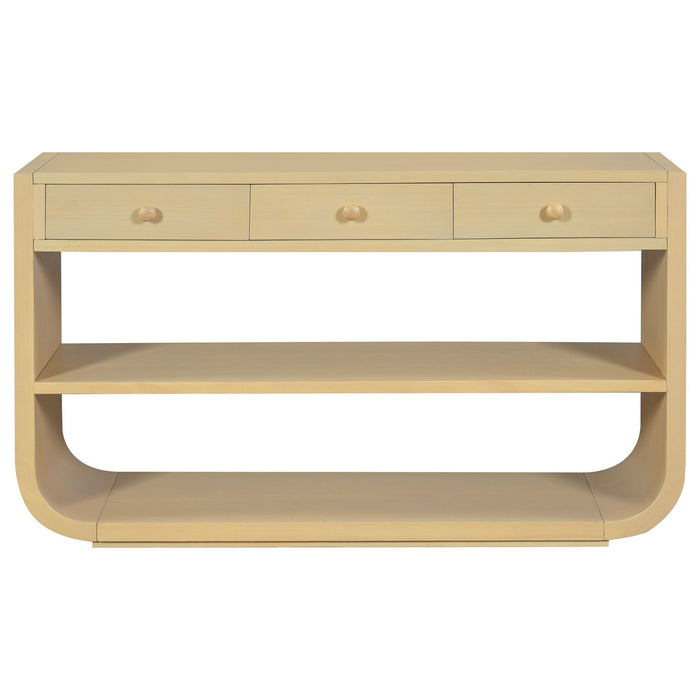 Console Table With 3 Soft Close Drawers & 2 Open Shelves - Natural