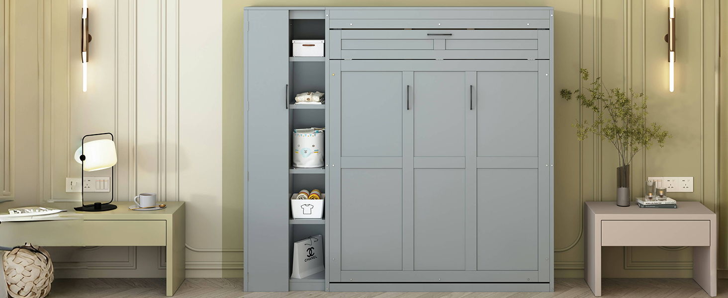 Murphy Wall Bed With Shelves, Wardrobe And LED Lights