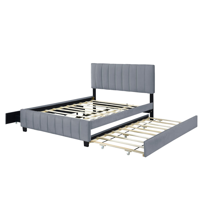 Platform UpholsteredBed With 2 Drawers And Twin Long Trundle