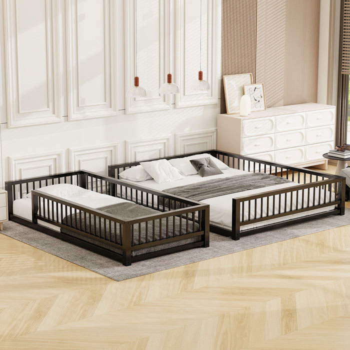 Bunk Bed Frame With Ladder And Safety Guardrails