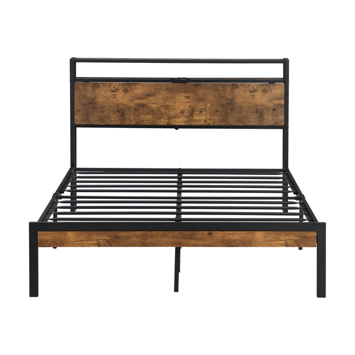 Platform Bed Frame With Wooden Headboard And Footboard, USB Liner