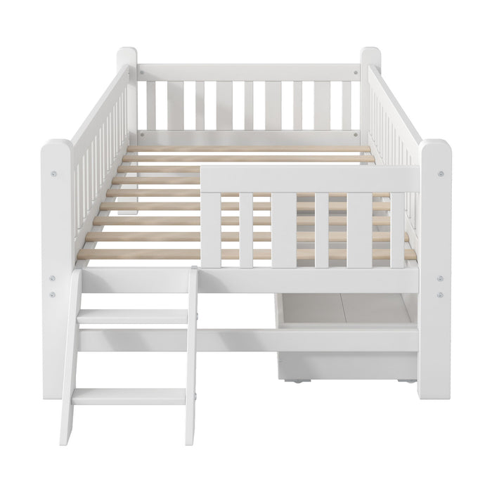 Platform Bed With Guardrail And 2 Drawers