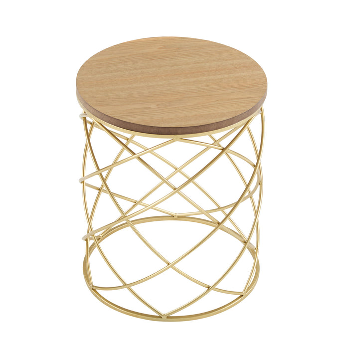 Contemporary Golden Side Table With Top And Metal Frame - Natural / Gold