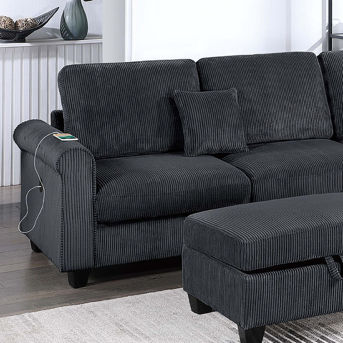 Contemporary Sectional Set With Right Arm Chaise, Left Arm Sofa With USB Port, Storage Ottoman