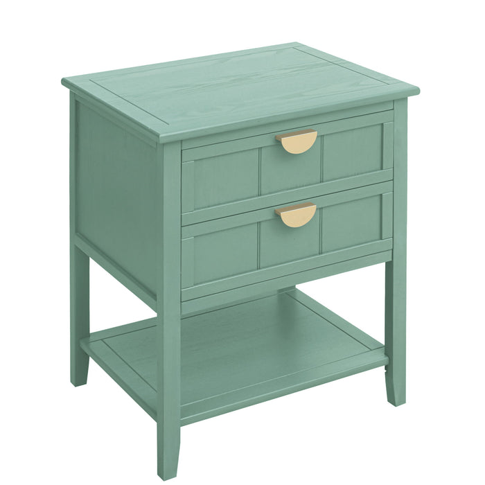2 Drawer Side Table, American Style, End Table, Suitable For Bedroom, Living Room, Study