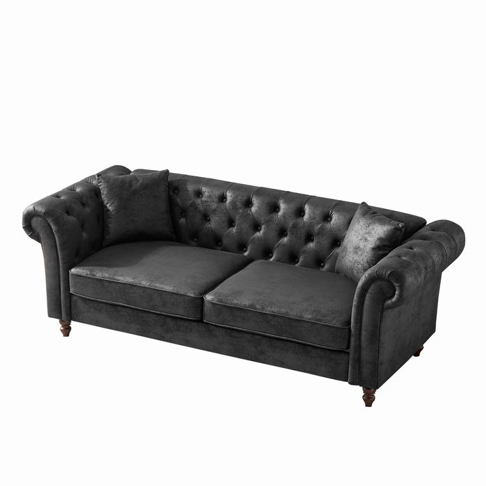 Chesterfield 3 And 3 Seater Sofa Set High Tech Fabric Roll Armrest Upholstered Couch