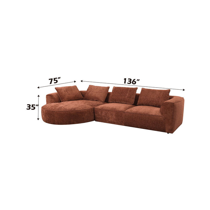 Aceso - Sectional Sofa With 4 Pillows - Rust Brown Chenille