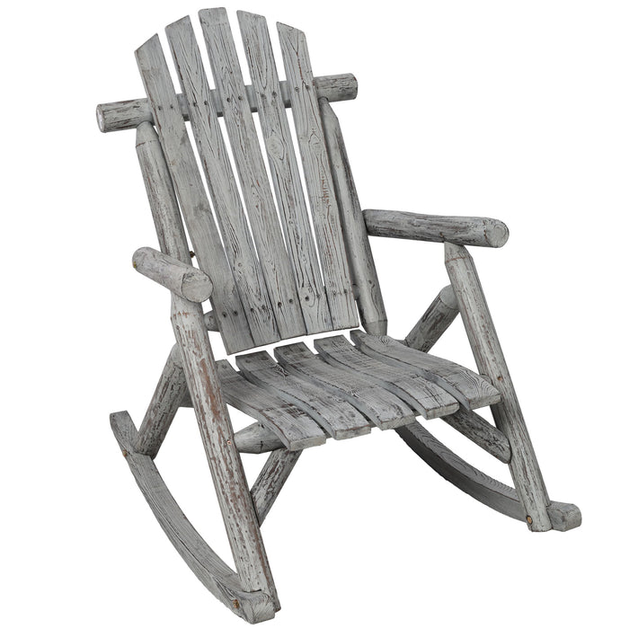 Durable Wooden Porch Rocker, Fir Log Rocking Chair