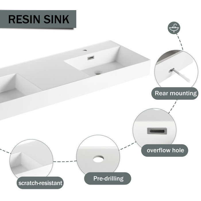 Contemporary Wall Mounted Bathroom Vanity With Dual Resin Sink And Soft Close Drawer