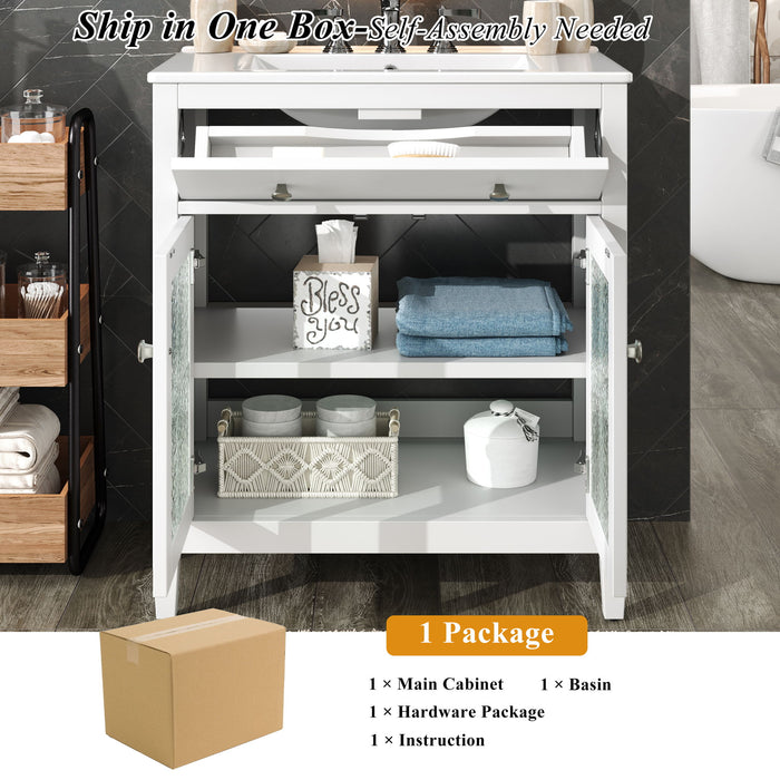 Bathroom Vanity With Ceramic Sink, Adjustable Shelf & Tip Out Tray