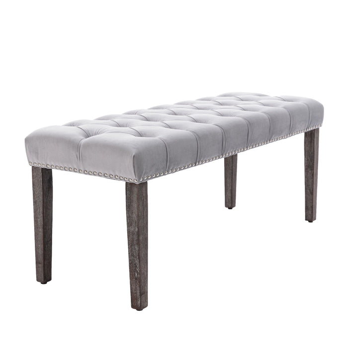 Heng Ming Upholstered Tufted Bench Ottoman Dining Bench Bedroom Bench Footrest Stool Accent Bench - Light Gray
