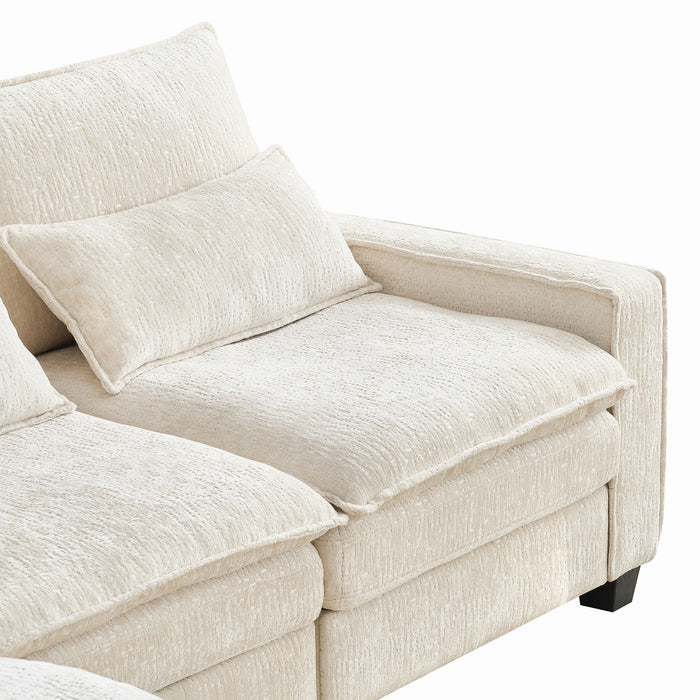 Modern Comfy Chenille L Shaped Sectional Sofa With Movable Ottoman