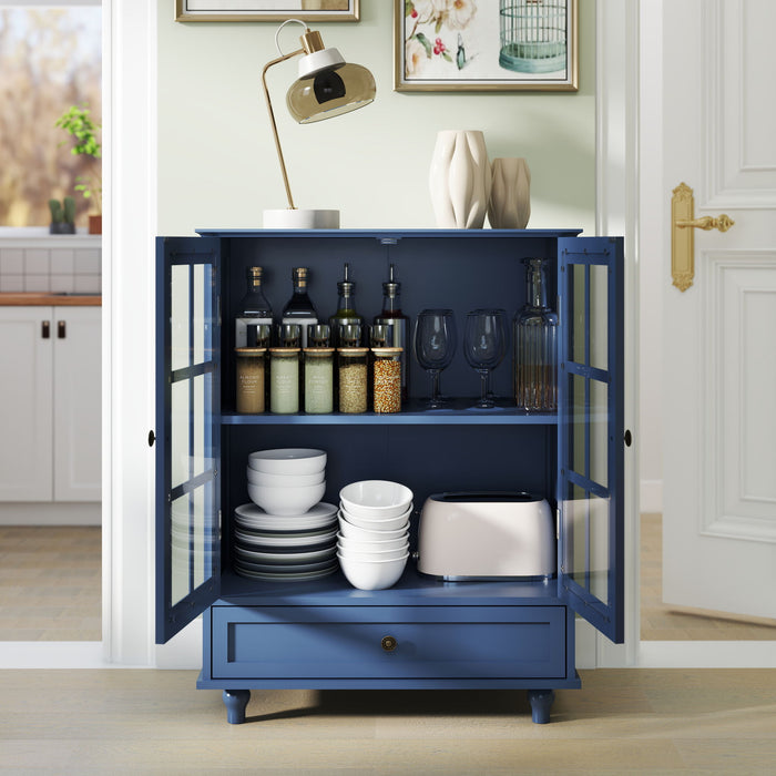 Minimalist Buffet Cabinet With Double Glass Doors And Drawer