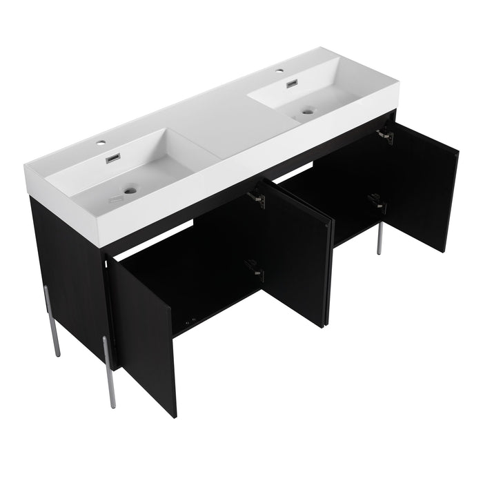 Freestanding Bathroom Vanity With Resin Sink And Storage Cabinet