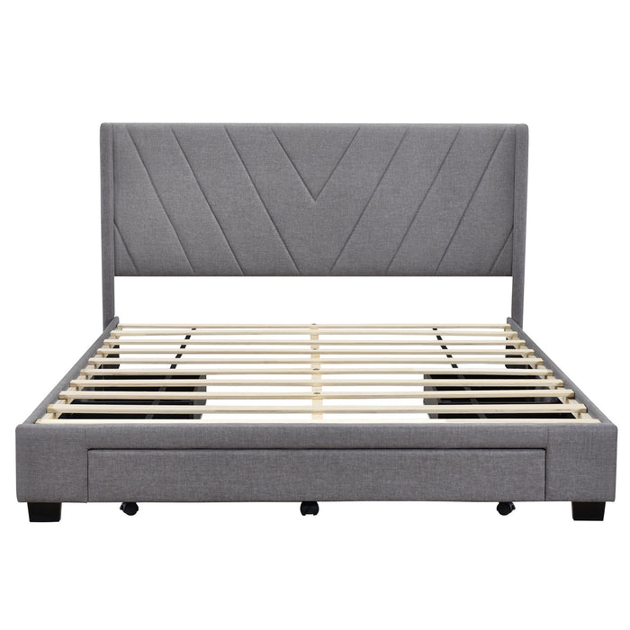 Queen Size Storage Bed Linen Upholstered Platform Bed With 3 Drawers (Gray)