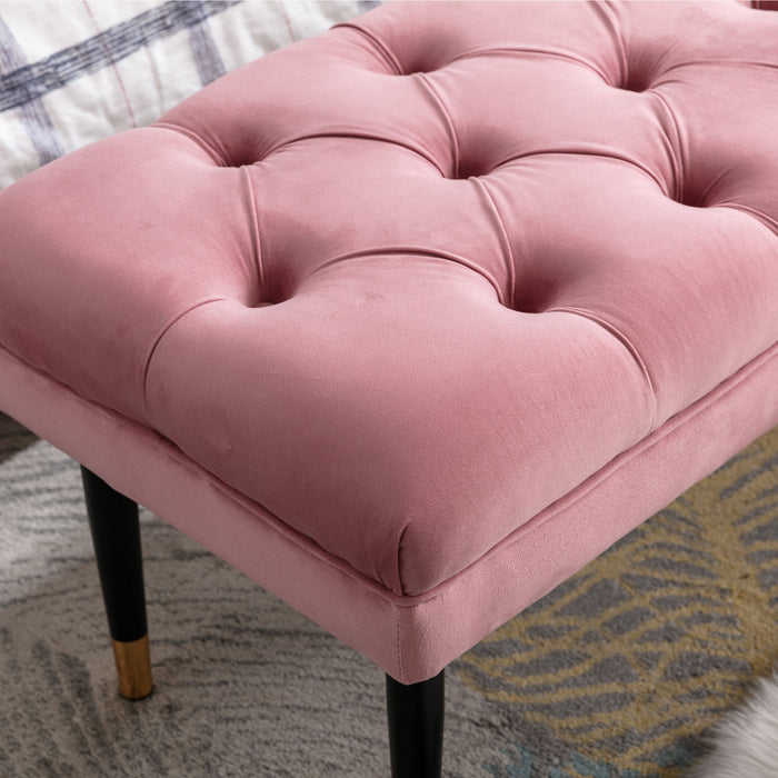 Tufted Bench Modern Velvet Button Upholstered Ottoman Enches Bedroom Rectangle Fabric Footstool With Metal Legs For Living Room Entryway, Pink