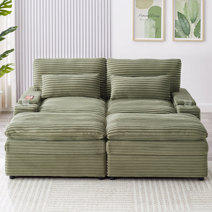 Convertible Loveseat Sofa With Storage And USB Ports - Green