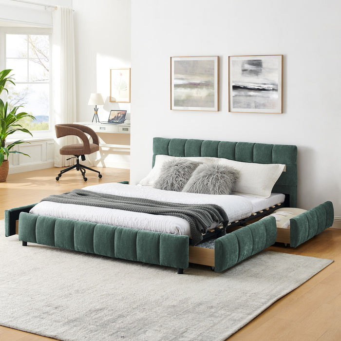 Modern Platform Bed Frame With Thick Chenille Fabric