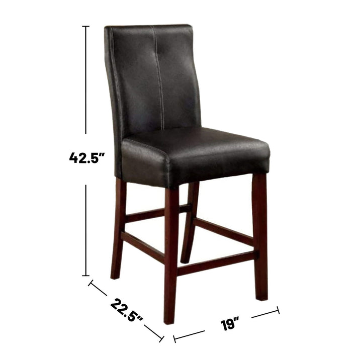 (Set of 2) Padded Leatherette Counter Height Chairs In Brown Cherry And Black