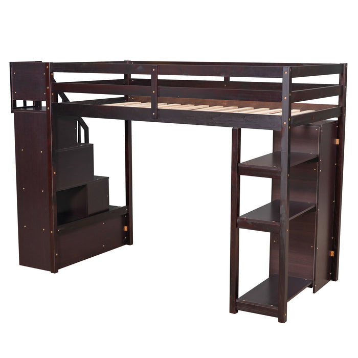 Loft Bed With Storage Drawers And Stairs With Shelves