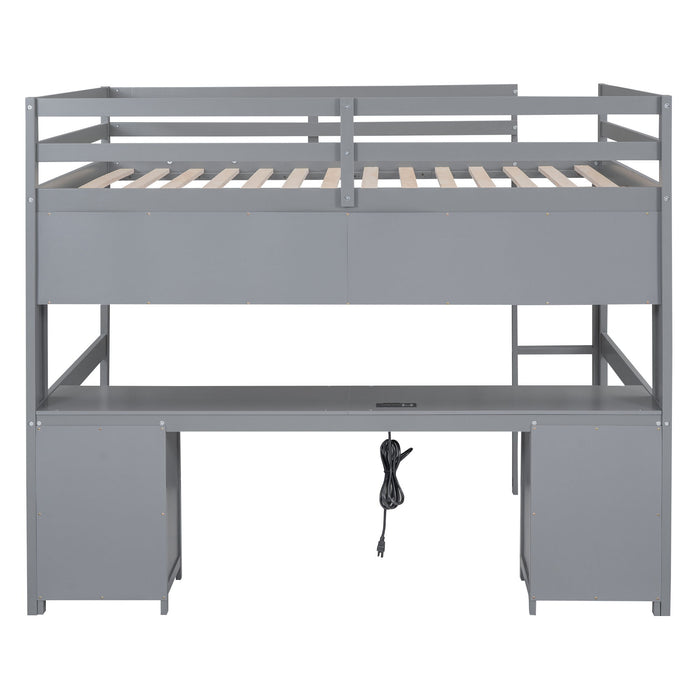 Loft Bed With Desk, Cabinets, Drawers, Charging Station And Bedside Tray