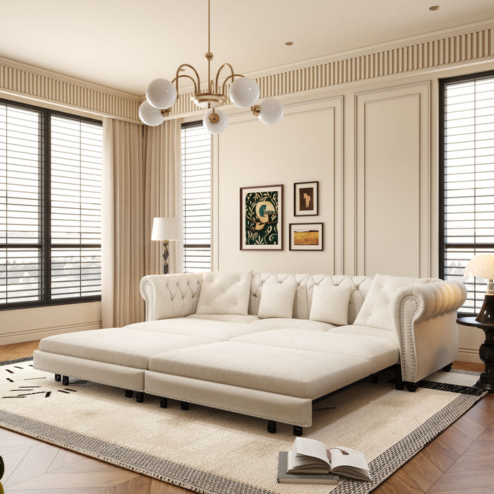 3 In 1 Convertible Sleeper Sofa Bed With Movable Ottoman