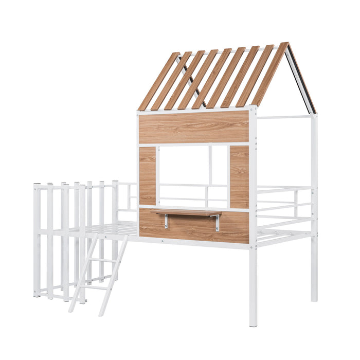 Loft Bed With Roof, Window, Guardrail, Ladder