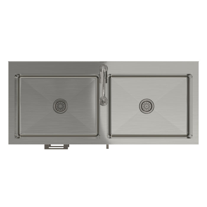 Hennessy - Laundry Utility Sink And Cabinet With Dual Sink And Pull Out Faucet - White