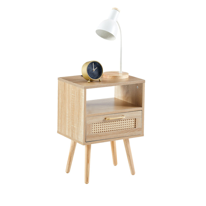 Modern Nightstand With Power Outlet And Usb Ports - Natural