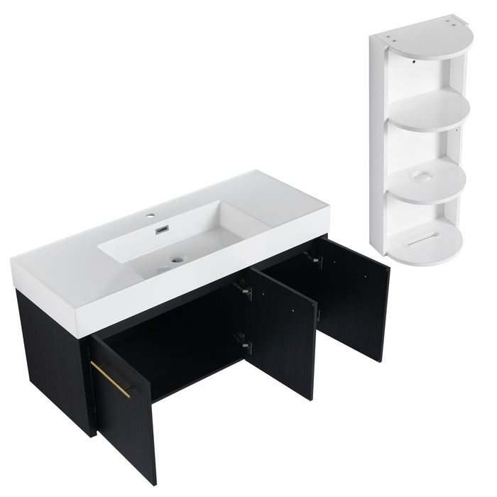 Modern Wall Mounted Bathroom Vanity With Thick Edge Resin Sink And Storage Rack