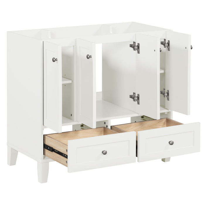 Bathroom Vanity Without Countertop, Solid Wood Frame Bathroom Storage Cabinet Only, Freestanding Vanity With 4 So Feet Closing Doors & 2 Drawers - White