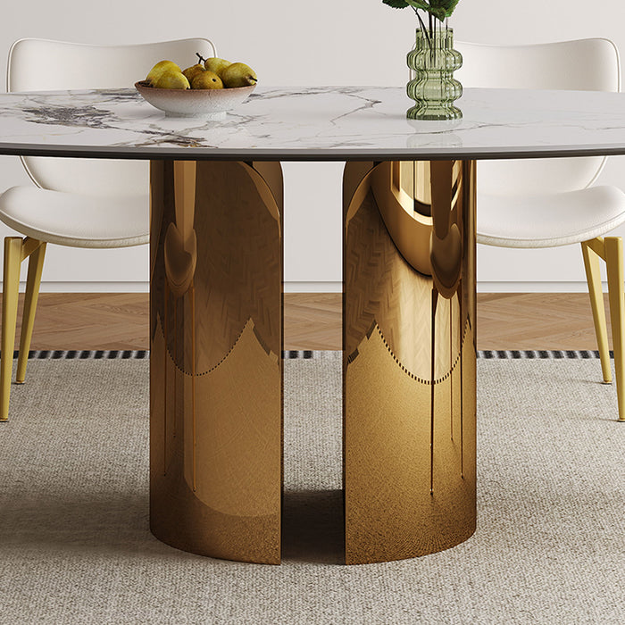 Steel Base Oval Sintered Stone Dining Table With 4 Chairs