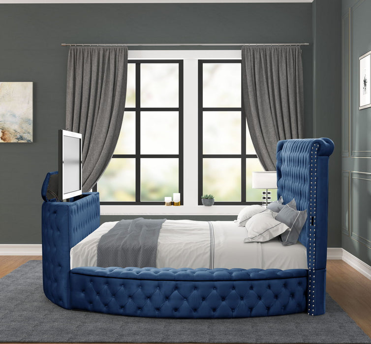 Maya Modern Style Crystal Tufted Queen 4 Piece Bed Room Set Made With Wood In Blue