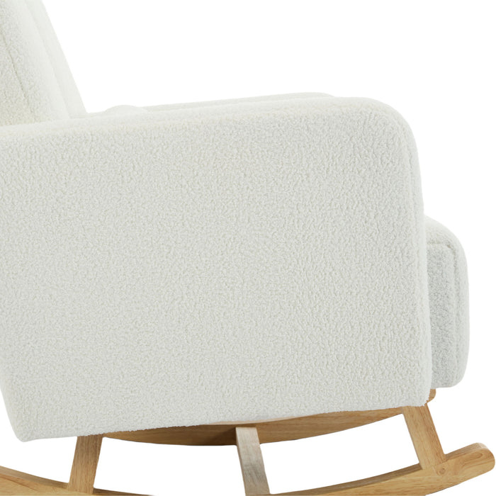 Accent Rocking Chair With Pillow, Spacious & Comfortable Seating For Living Room Or Bedroom - Cream White