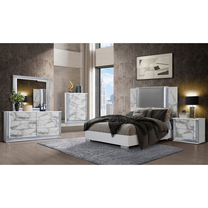 Moon - Marble Nightstand With LED - White