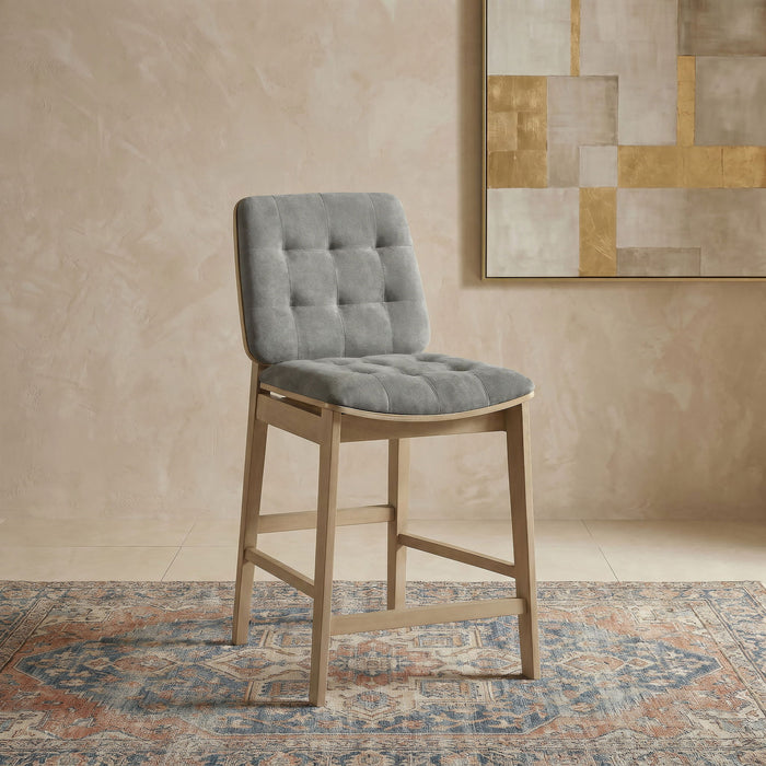 Redbridge Velvet Upholstered Counter Chair Grey and Natural Oak (Set of 2)