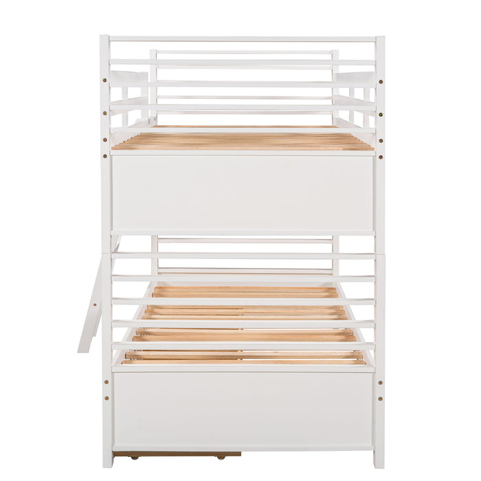 Twin Over Twin Wood Bunk Bed With Two Drawers - White