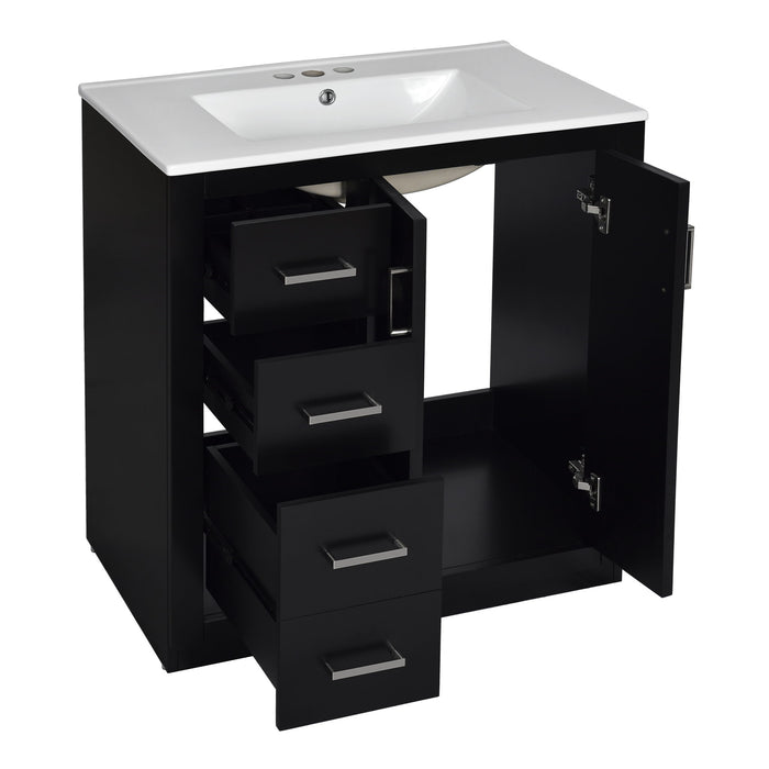 Ceramic Sink Combo, Freestanding Vanity Set With 3 Drawers & Soft Closing Doors