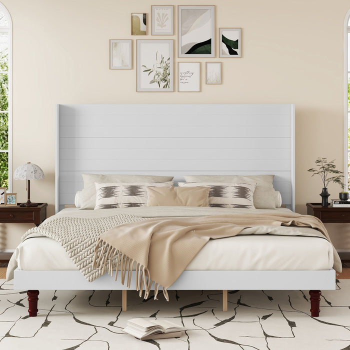 King Size, Stylish High Headboard Bed, High Quality - White