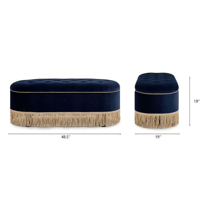 Melinda - Oval Tufted Bullion Fringe Storage Bench