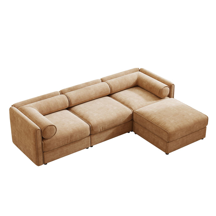 Contemporary Elegant White Chenille Sofa With Storage And Ottoman