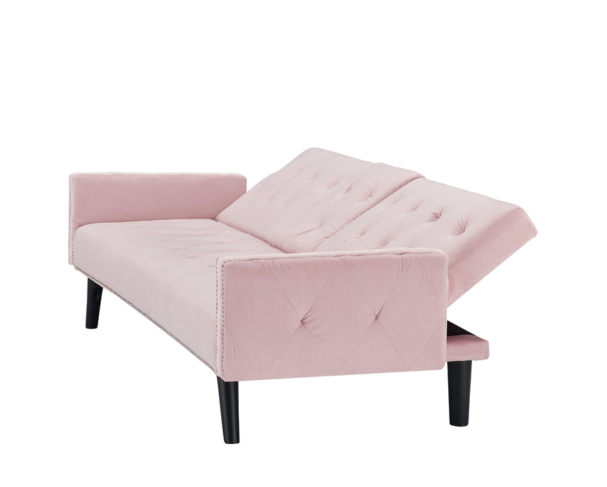 1730 Sofa Bed Armrest With Nail Head Trim With Two Cup Holders 72" Pink Velvet Sofa For Small Spaces