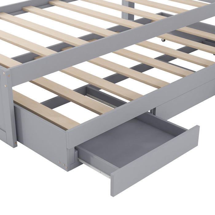 Platform Bed With LED Headboard, Charging Station, Trundle And 2 Drawers