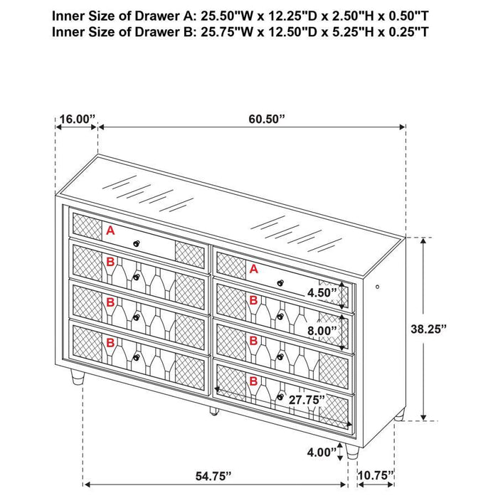 Lorient - 8-Drawer LED Bedroom Dresser Cabinet