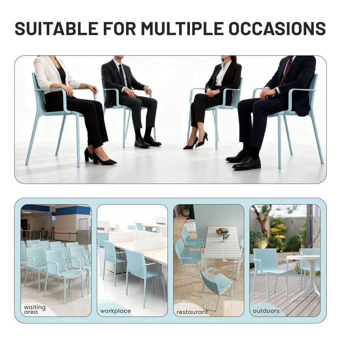 4 Modern Stackable Plastic Armchair Matched With Folding Square Table