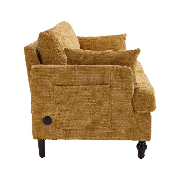 Chenille 2 Seater Sofa With LED Light, USB Charging Port, And Storage Bag