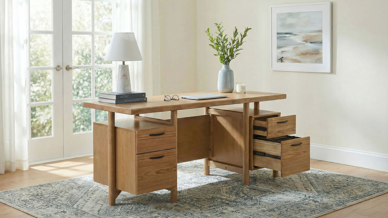 Roldan 69-inch 4-drawer Computer Desk with File Drawer Light Ash